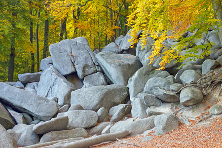 Felsenmeer, tourist attraction in Odenwald, Hesse, Germanyの写真素材