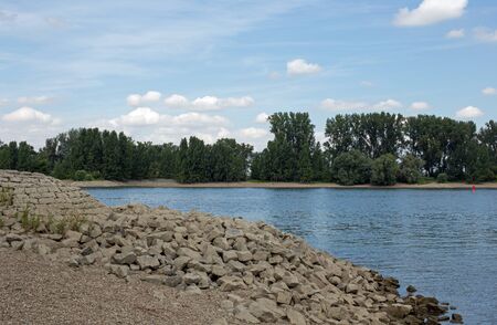 Shore of the Rhine Rhein at Gernsheim, Hesse, Germany