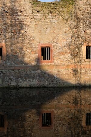 Ruin in the public park Schoental in Aschaffenburg at the river Main (Bavaria, Germany)の写真素材