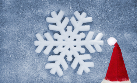 Snowflake, grey fiber fabric and blue glitter film, backgroundの写真素材