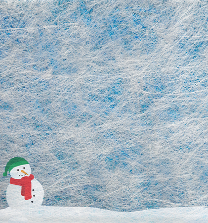 Grey fiber fabric and blue glitter film and snowman, backgroundの写真素材