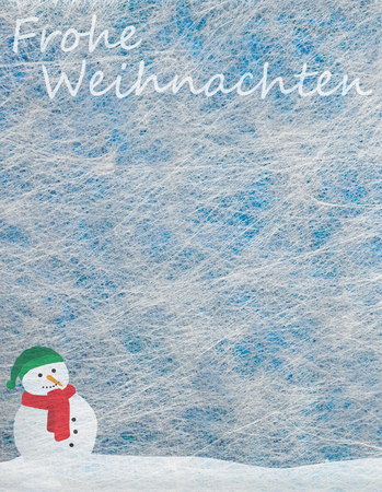 Grey fiber fabric and blue glitter film and snowman and the words Frohe Weihnachten (german words for Merry Christmas), backgroundの写真素材