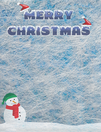 Grey fiber fabric and blue glitter film, snow man and the words Merry Christmas, backgroundの写真素材