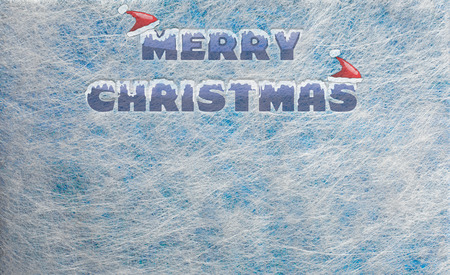 Grey fiber fabric and blue glitter film and the words Merry Christmas, backgroundの写真素材