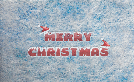 Grey fiber fabric and blue glitter film and the words Merry Christmas, backgroundの写真素材