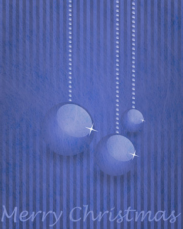 Grey fiber fabric and blau glitter film and christmas balls and the words Merry Christmas, christmas cardの写真素材