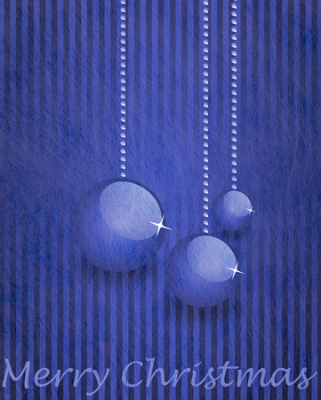 Grey fiber fabric and blau glitter film and christmas balls and the words Merry Christmas, christmas cardの写真素材