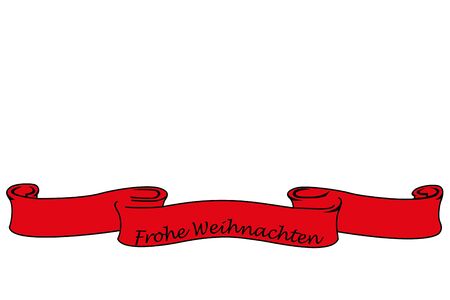 Red banner with the german words for Merry Christmas, christmas cardの写真素材