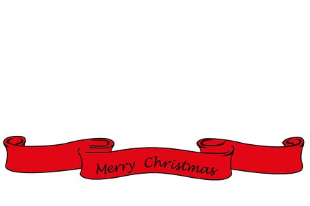 Red banner with the words Merry Christmas, christmas cardの写真素材