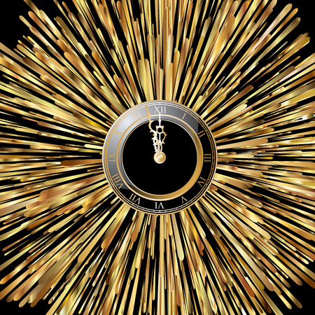 Clock and fireworks, black backgroundの写真素材