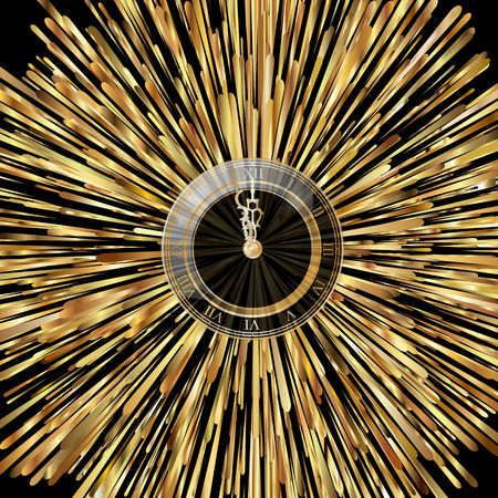 Clock and fireworks, black backgroundの写真素材