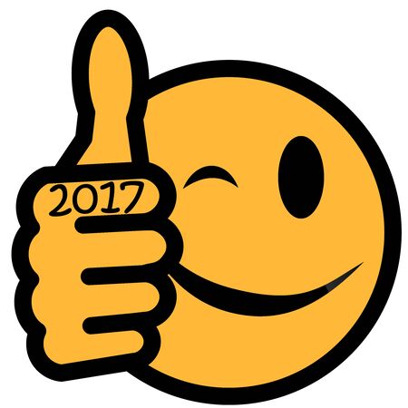 New YearÂ´s smiley with thumb up and year 2017の写真素材