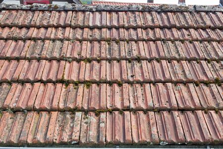 Old terracotta roof tiles, close-upの写真素材