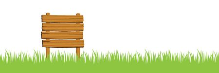 Illustration wooden sign and grass, white backgroundの写真素材