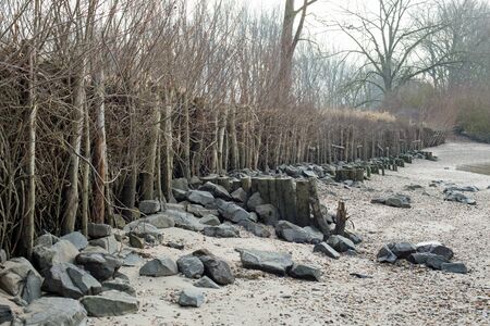 Flood protection at the shore of the rhineの写真素材