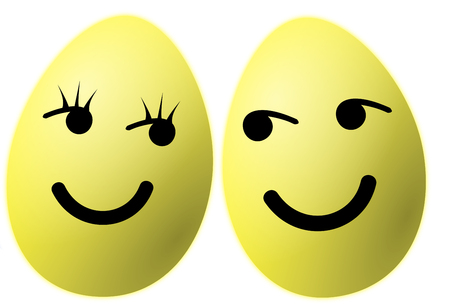 Two funny easter eggsの写真素材