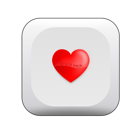 Switch with heart and the german words for push me, isolated on whiteの写真素材