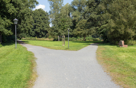 Right or left. A fork in the road in a public parkの写真素材