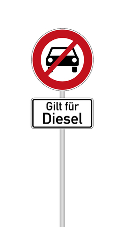 German traffic sign  for diesel driving prohibited with german text for applies to diesel, isolated on whiteの写真素材
