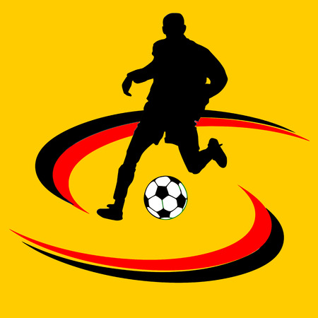 Black and white soccer ball or football and silhouette of a soccer player, graphic, white backgroundの写真素材