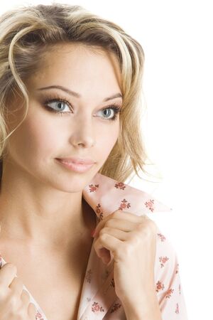 Beautiful blond girl isolated on white backgroundの写真素材