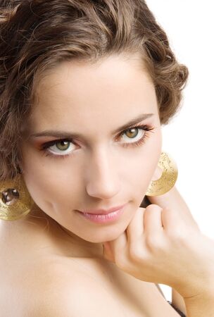 Studio portrait of a beautiful brunette womanの写真素材
