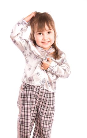 Adorable little girl isolated on whiteの写真素材