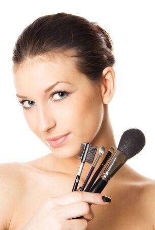 Makeup artist, isolated on white backgroundの写真素材