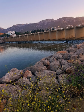 A bridge is still on Valley Martil, Tetouan, Moroccoの写真素材