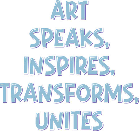 This aesthetic lettering vector design features the quote "Art speaks, inspires, transforms, unites," reminding us of the powerful medium that art is in our lives. Perfect for artists, designers, and art lovers, this design celebrates the power of art to connect people and inspire change.のイラスト素材