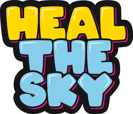 An uplifting lettering vector design symbolizing healing and rejuvenation of the sky on World Ozone Day.のイラスト素材
