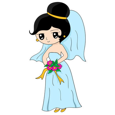 a cartoon bride in a graceful dressのイラスト素材