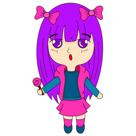 cute little girl bring candy. vector illustration cartoonのイラスト素材
