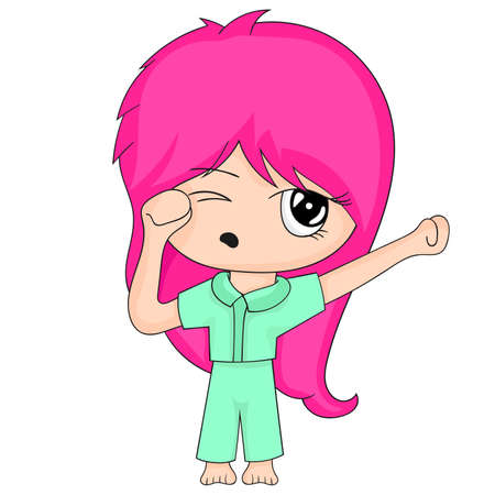 the woman wakes up with sleepy eyesのイラスト素材