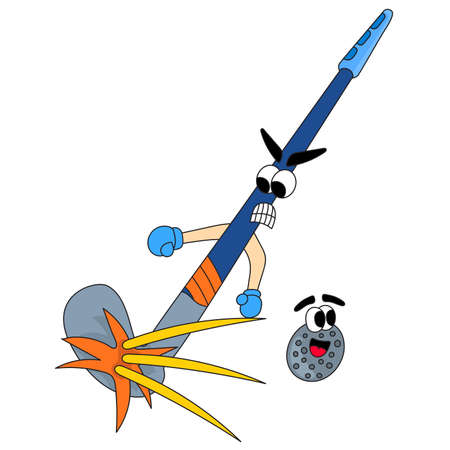 golf ball flying as it is hit, illustration of an object with a cartoon faceのイラスト素材