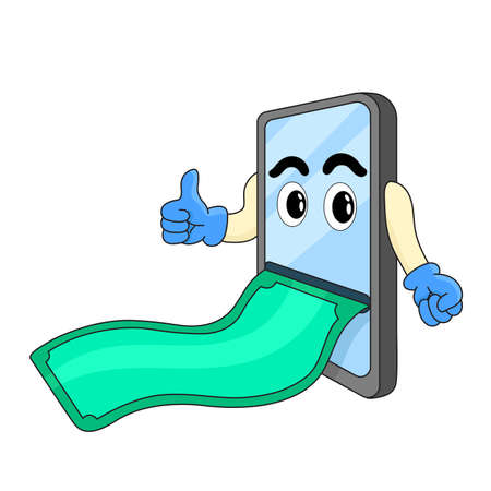 mobile money vector design of object with cartoon face mascotのイラスト素材