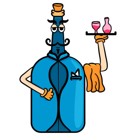wine bottle serving drinks flat design vector illustrationのイラスト素材
