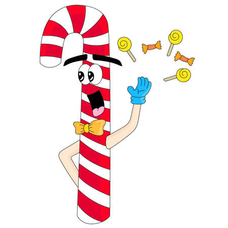 candy cane cartoon happy faceのイラスト素材