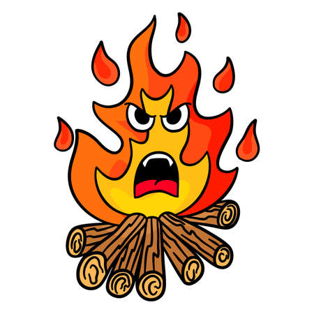campfire in angry face flat design vector illustrationのイラスト素材