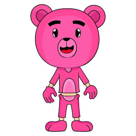 cartoon bear costume sticker with pink colorのイラスト素材