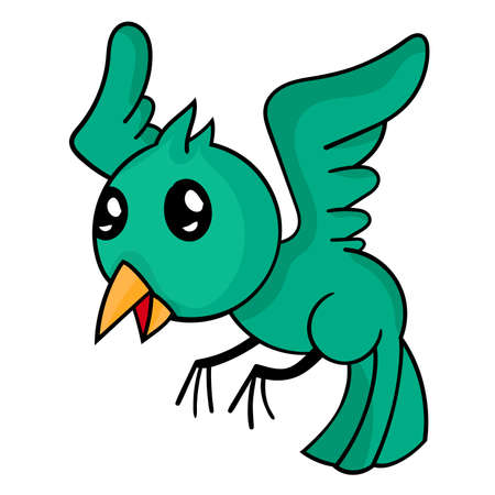 green little bird flying. cartoon vector illustrationのイラスト素材