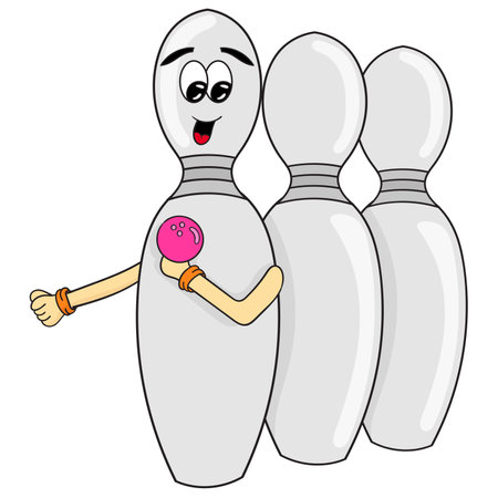 bowling pins are lining up and smiling. vector illustration of cartoon stickerのイラスト素材
