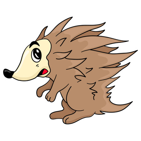 hedgehog with sharp prickly body. cartoon illustration cute stickerのイラスト素材
