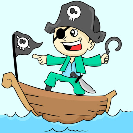 boy pirate is acting. cartoon illustration cute stickerのイラスト素材