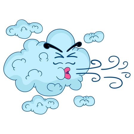 clouds are blowing a stormy wind. cartoon illustration cute stickerのイラスト素材