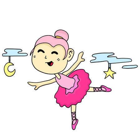 the girl is dancing ballet. cartoon illustration cute stickerのイラスト素材