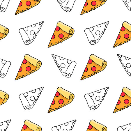 pizza sliced repeat pattern. seamless textile background templateのイラスト素材