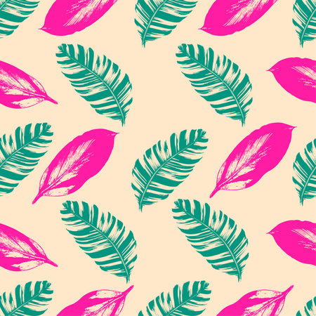 leaves repeat pattern template. seamless textile background templateのイラスト素材