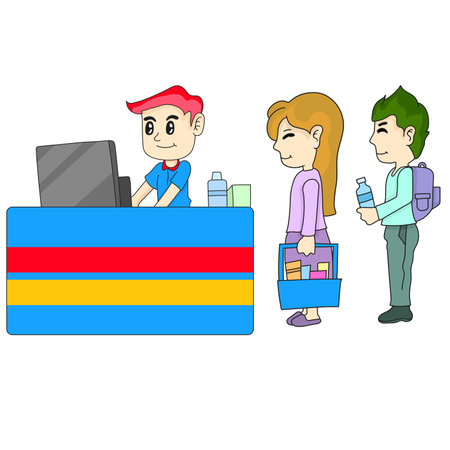 queue market store service. cartoon illustration stickerのイラスト素材