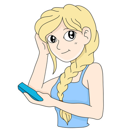 blondie beauty girl. cartoon illustration stickerのイラスト素材